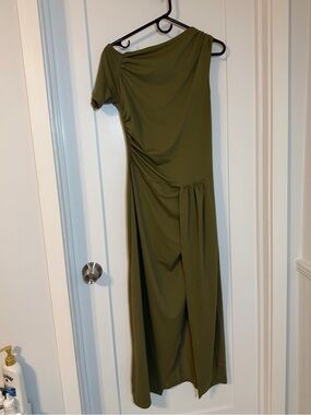 ASOS Olive Green One-Shoulder Asymmetrical Maxi Dress